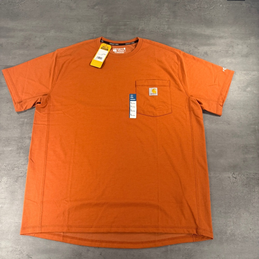 Carhartt T-Shirt Mens L Force Relaxed Fit Orange Pocket Short Sleeve NEW Work